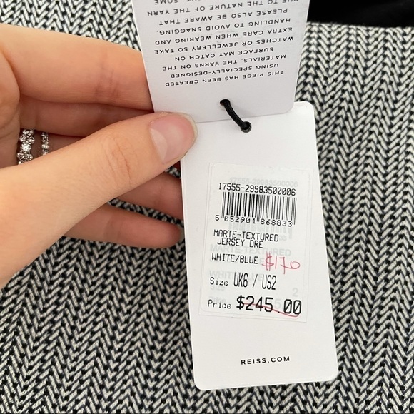 NWT Reiss Marte Textured Jersey Dress White / Blue - Picture 8 of 9